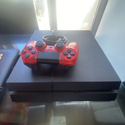 Ps4 With Red Ps4 Controller And Ps4 Power Cable 