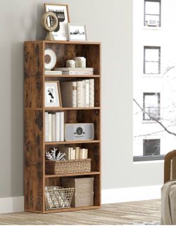 Bookshelf, 5-Tier Bookcase, Book Shelf, Open Storage Shelf, 9.4 x 23.6 x 52.5 Inches, for Living Room, Home Office, Dining Room, Rustic Brown ULBC165X