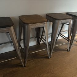 Rustic Metal Bar Stools - Set Of 4
