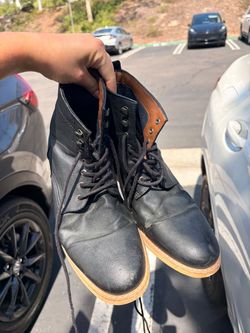 Black Leather Lace-Up Ankle Boots