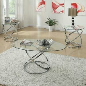 Brand new silver and glass oval coffee table set
