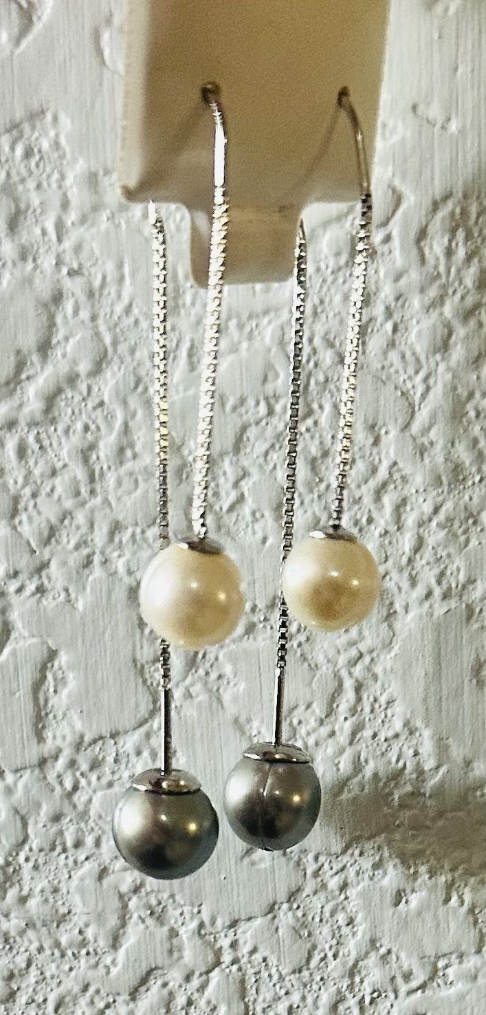 Silver Sterling Pearls Dangle Earrings