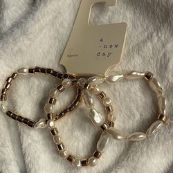 A New Day - Stretchy Faux Pearl and Gold beaded Bracelets - 3 pack
