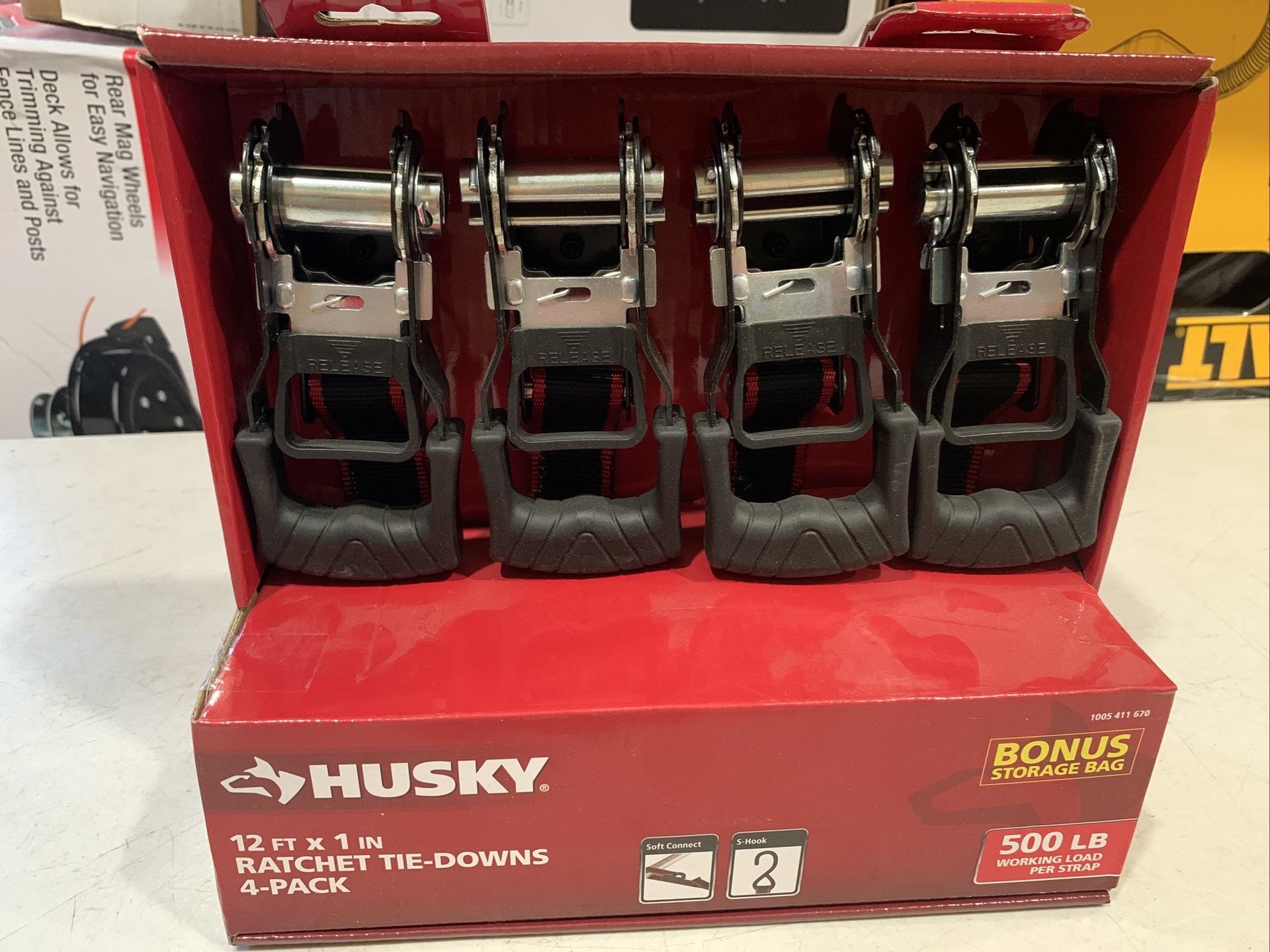 Husky 1'' X 12 Ft Ratchet Tie Downs 4pack 1005-411-670 NEW