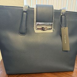 Tahari Tote Gambler Navy - Tan Fabric Inside