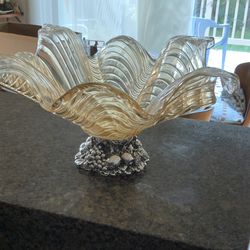 Fused glass bowl with pewter Base