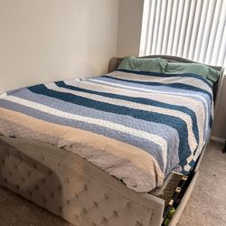 Queen Size Gray Tufted Bed Frame (Mattress & Box Already Sold)