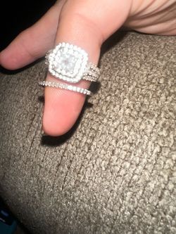 Solid 925 Sterling Silver Bridal Ring Set - Size 7