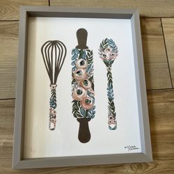 Free-Painting W Kitchen Utensils On Wood