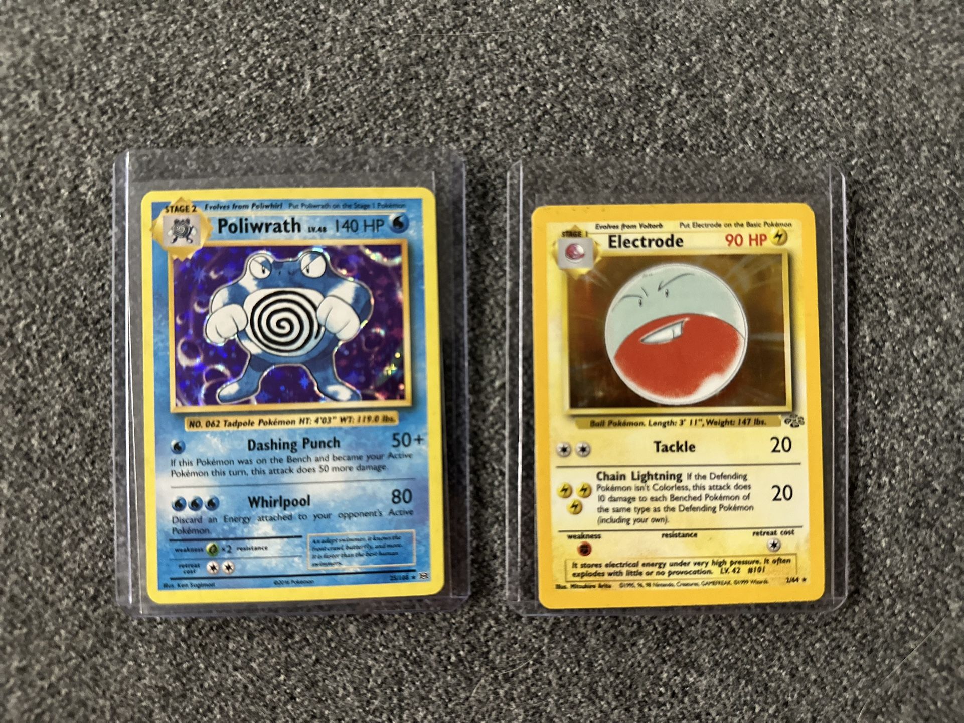 Poliwrath Holo Rare 36/108 XY Evolutions & Electrode Holo Rare 21/64 Jungle – Vintage Pokémon Cards