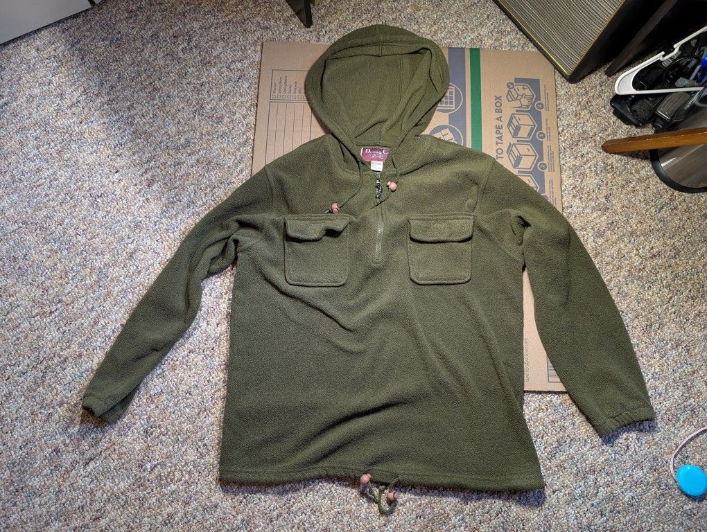 Denim & Company Womens Size L Large Olive Green Hoody Hoodie Pull-Over Half Zip