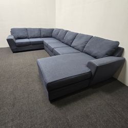 Living Spaces Delano Oyster Foam Blue 3 Piece 169" Sectional Sofa Couch Right Arm Facing Chaise - Can Deliver!