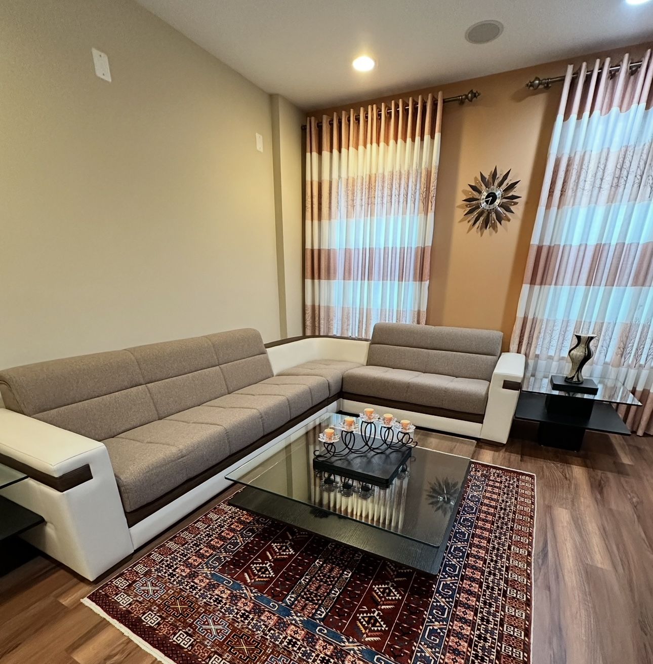 L Shape Sofa With Coffee Table And Two Sides Table
