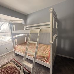 Solid Wood Bunk Bed w/ Ladder • White • Kids Bed • Twin Over Twin • Furniture