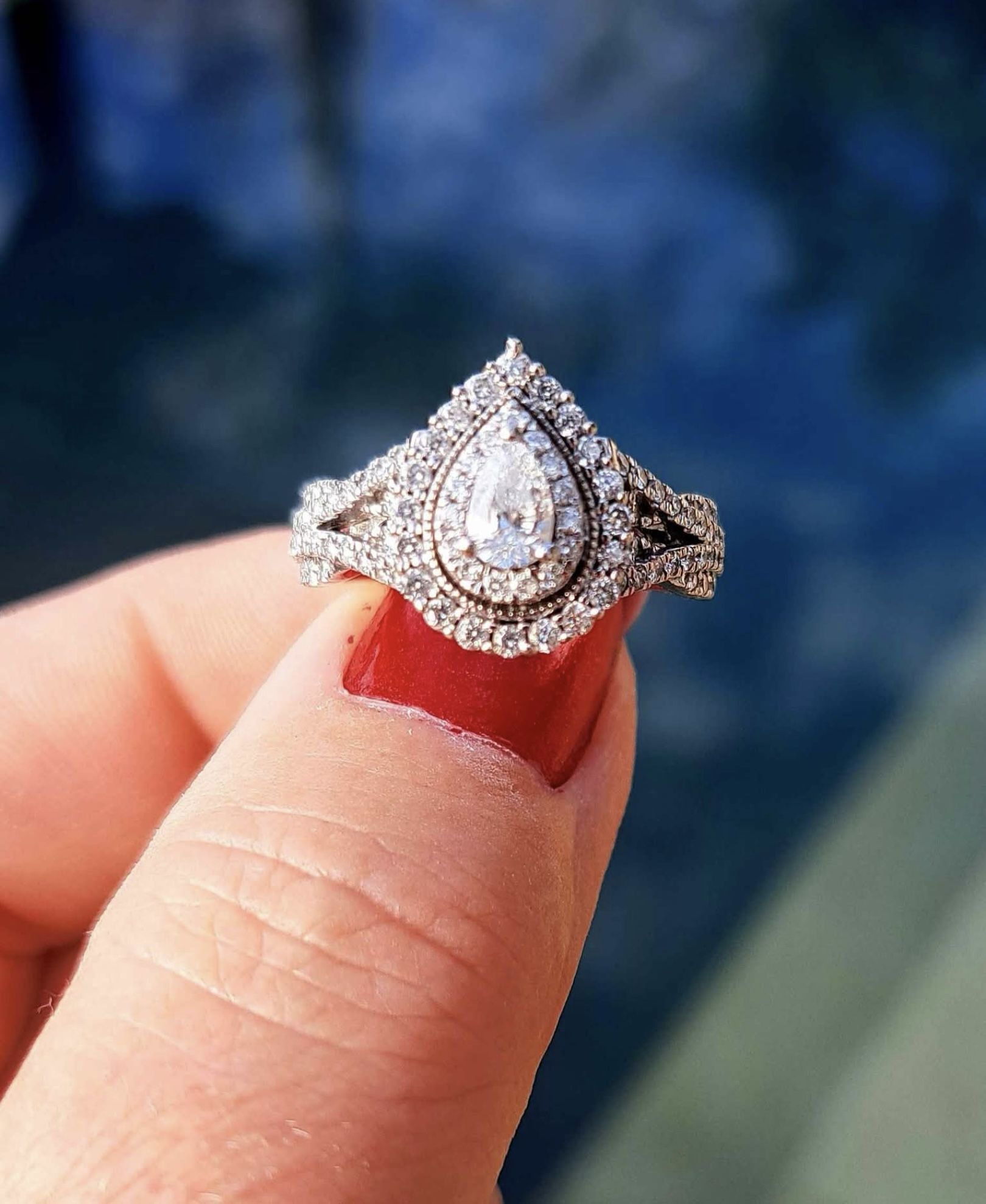 $3,400 At Kay One Carat Natural Pear/Round Diamond Engagement Ring