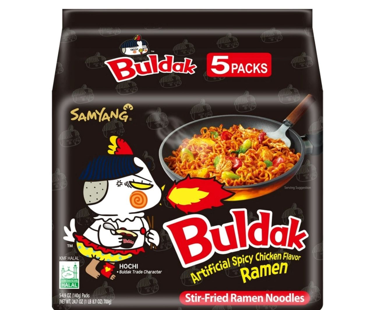 samyang buldak spicy noodle carbonara (pink)and hot chicken flavour(black)