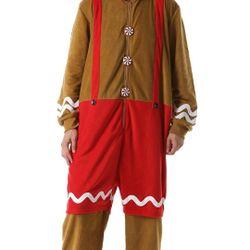 Gingerbread Man Men’s Adult Onesie Holiday Microfleece Jumpsuit One-Piece Pajamas