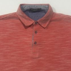 Bugatchi Men's Large Red Textured Short Sleeve 100% Cotton Golf Polo Shirt