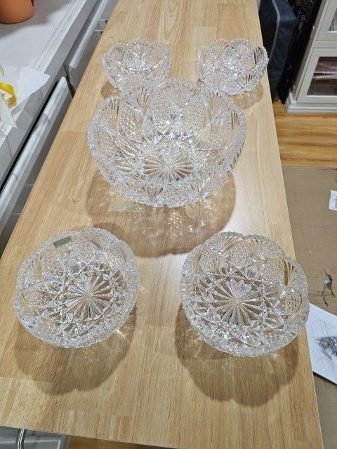 Vintage Mikasa 9 inches Crystal bowl and 4 Of 5 Inch Crystal Bowls