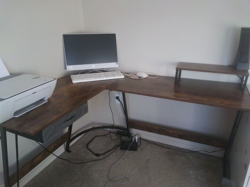 Corner Desk With Shelf And Drawer