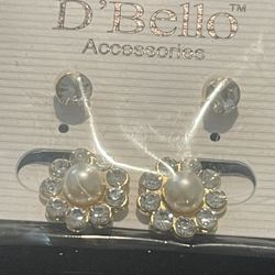 D’Bello Pierced Faux Pearl, Rhinestone And Gold Tone Earrings