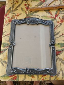 Vintage Ornate Pewter/Dark Silver Tone Metal Picture Art Deco Style Frame