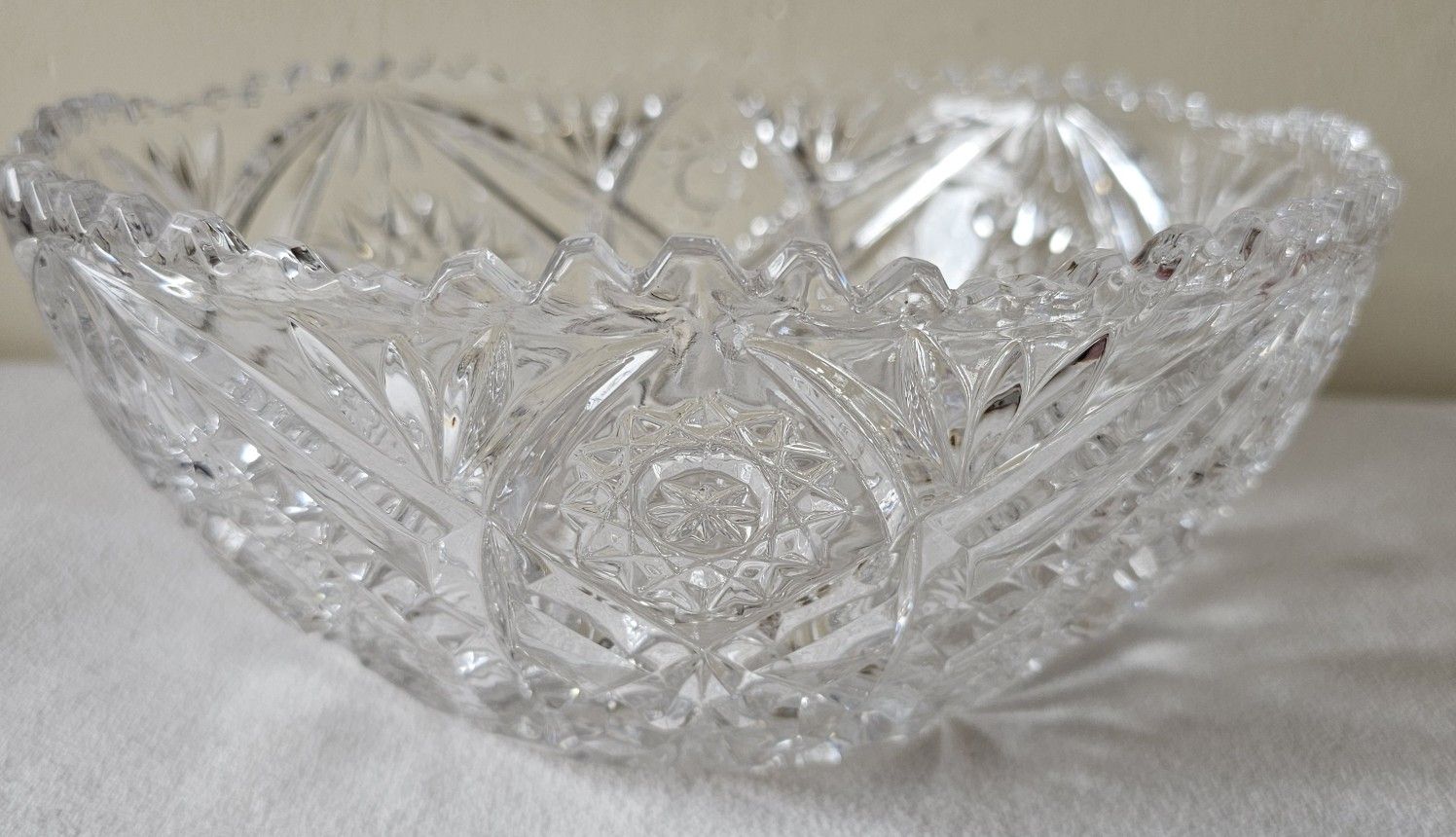 Round  Clear Cut Crystal Serving Bowl.