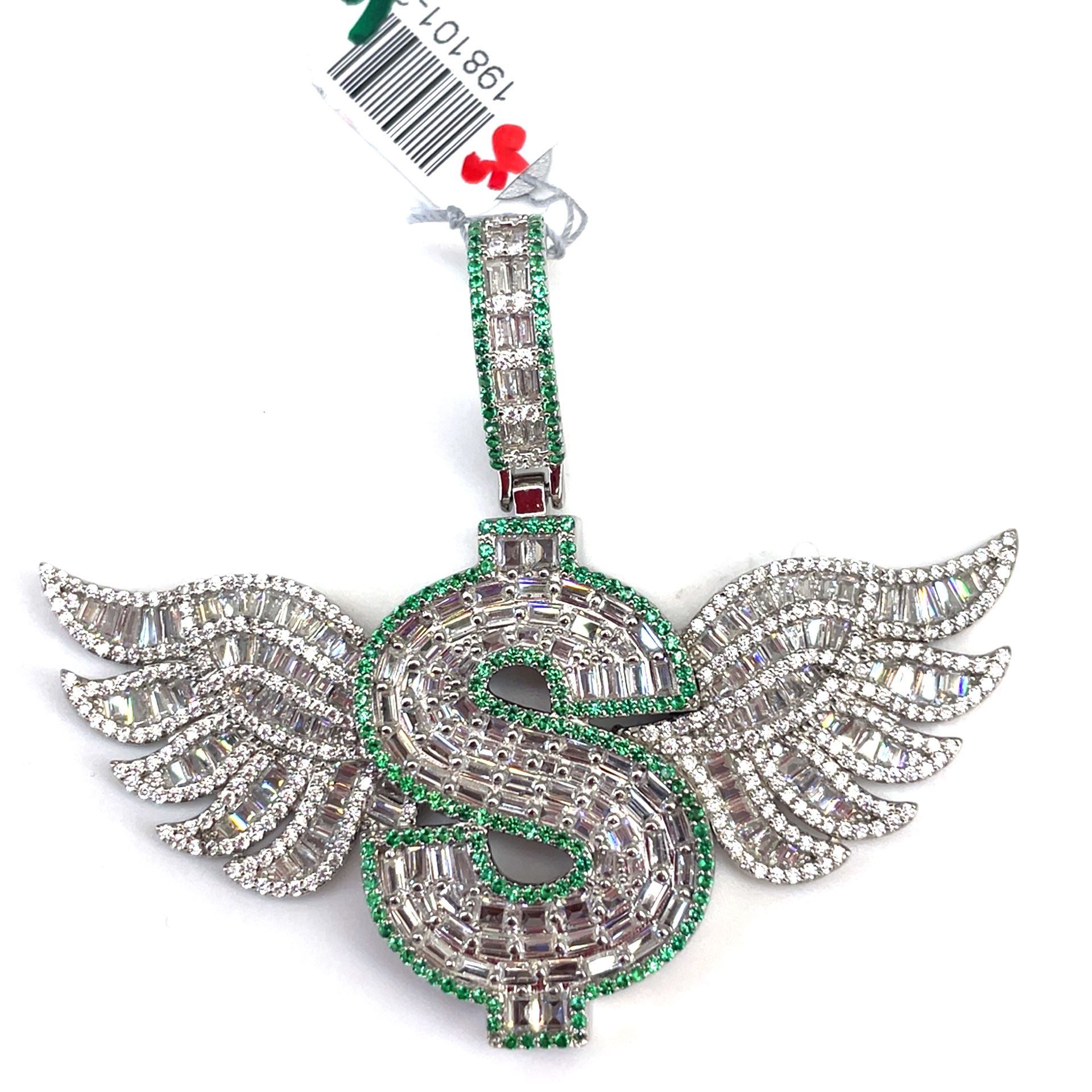 925 Sterling Silver CZ Dollar Sign W/ Wings Pendant 24.60g 198101/2