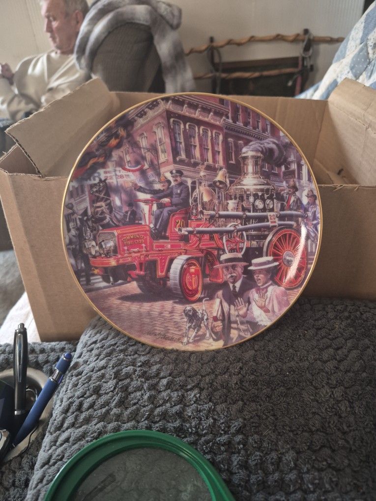 This Is A Collection Plate. It Said On The Back CHRISTIE-DRAWN AMOSKEAG PUMPER.