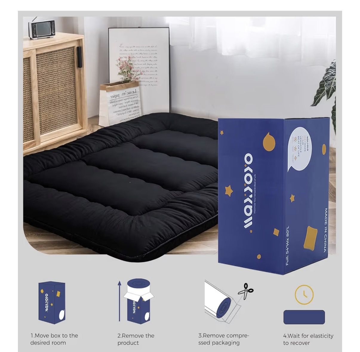 MAXYOYO Japanese Floor Mattress – King (78” x 80”) – 4” Thick