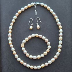 NEW Elegant Multi-Color Baroque Freshwater Pearl 3-Piece Jewelry Set with .925 Sterling Silver Findings
