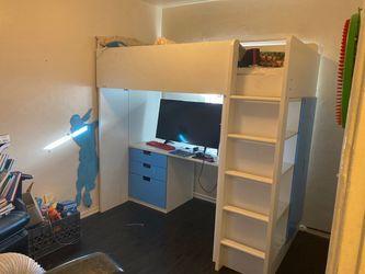Loft Bed with Desk and Shelving comes with mattress