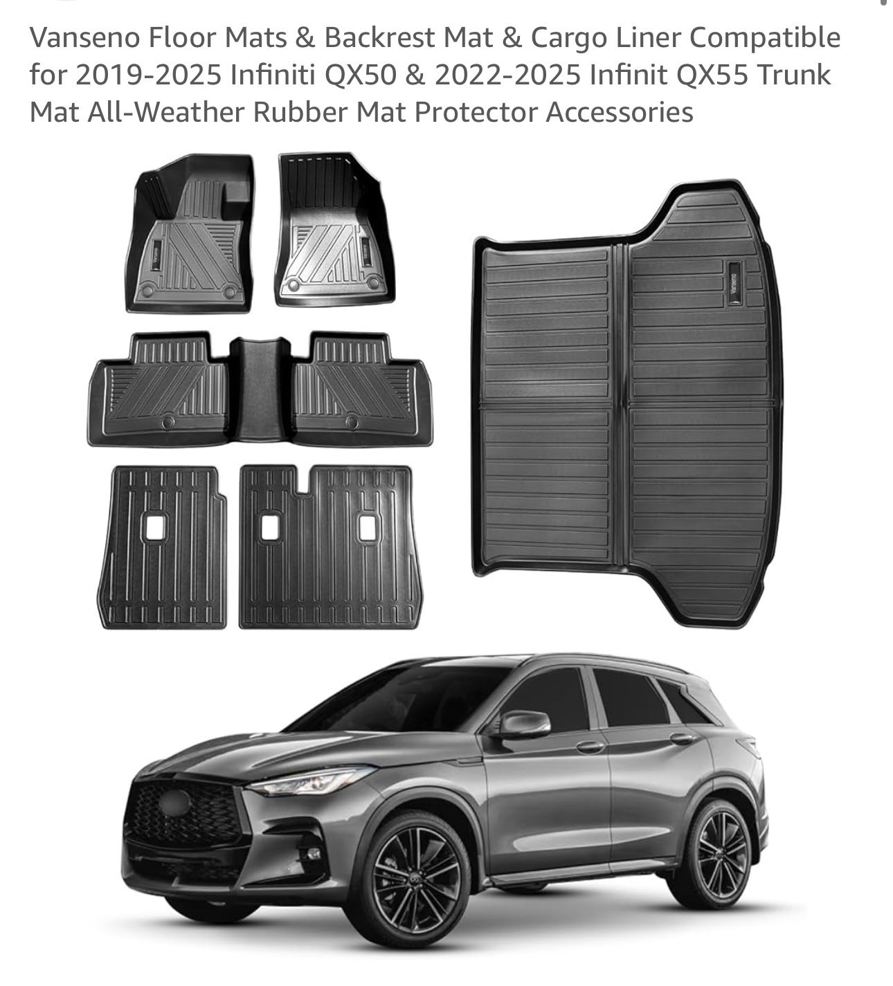 Vanseno Floor Mats & Backrest Mat & Cargo 2019-2025 Infiniti QX50 2022-25 QX55
