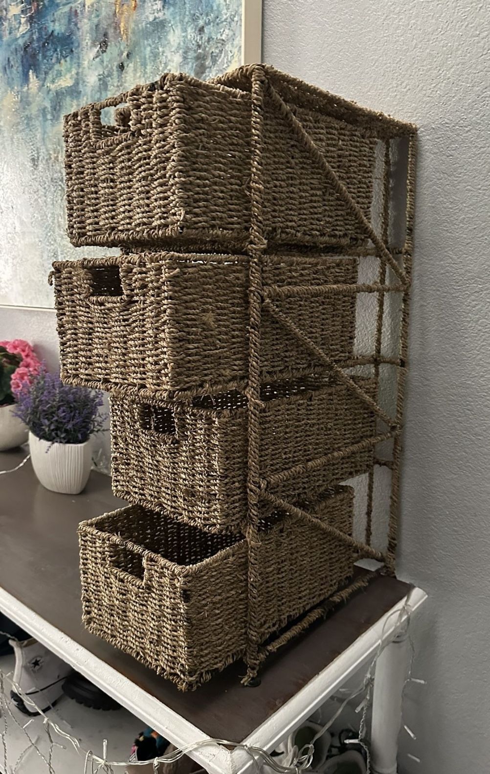✨🌸WOVEN Brown Wicker Basket  Drawer Storage 3Tier✨NICE