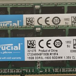 32 GB DdR3L-1600 SODIMM (16x2)
