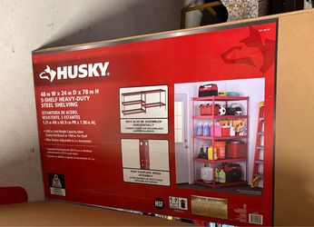 Husky, 48in W x 24in D x 78in H, Red, 5-shelf heavy duty steel shelving