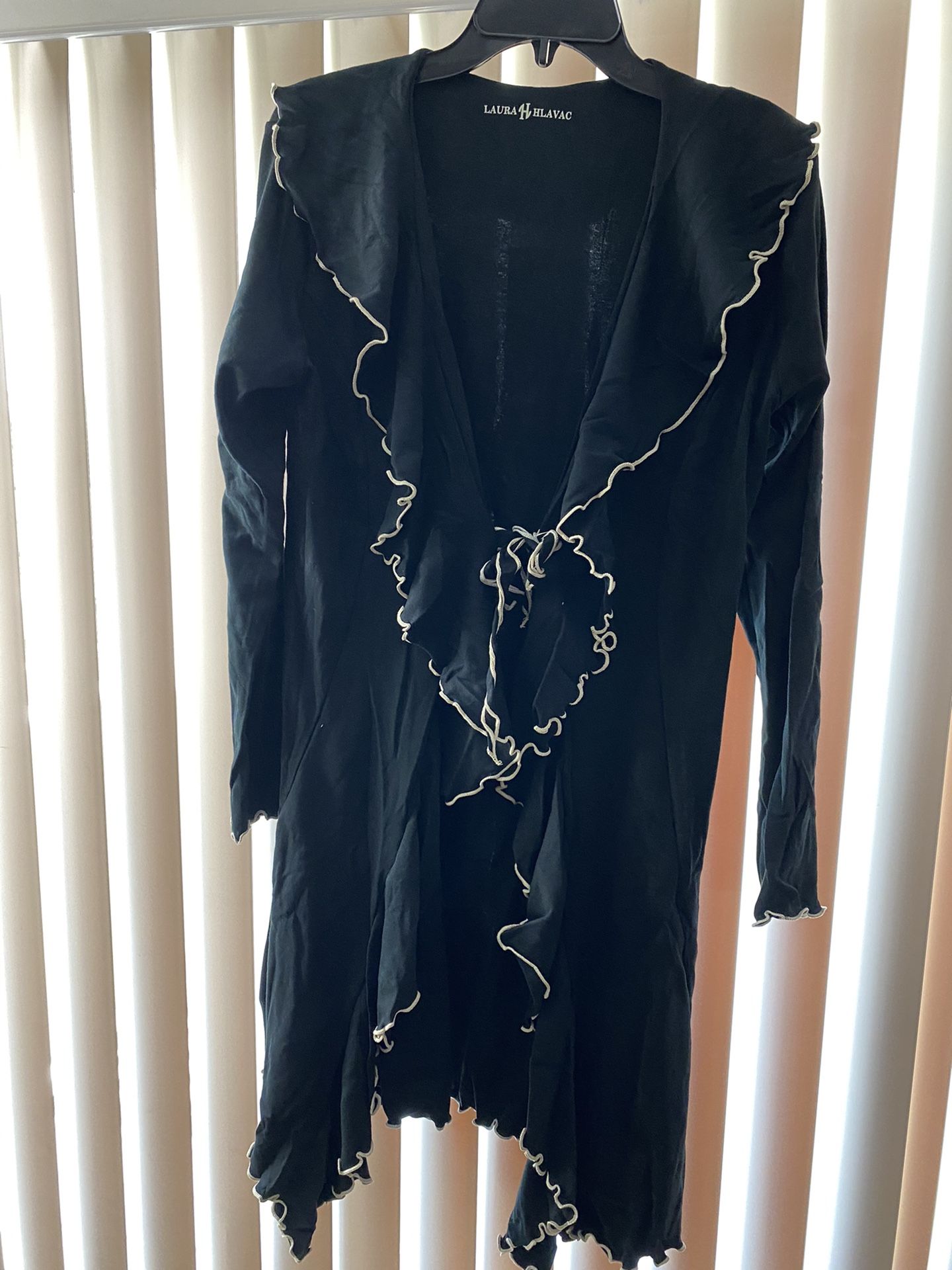 NEW Laura Hlavac Black Knit Long Tie Front Cardigan Size L 12-14