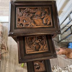 Set Table Antique Vintage 3 Piece Carved Wooden 