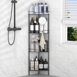 4 Tier Rust Resistant Metal Corner Shower Caddy Organizer Shelves Stand with Hooks New Condition