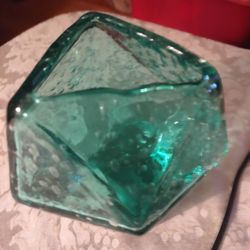 HAND BLOWN RECYCLE BUBBLE GLASS TRIANGLE GEOMETRIC VASE OR CANDLE HOLER