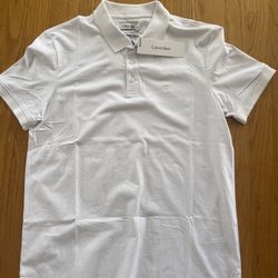 Calvin Klein Smooth Cotton Blend Polo Shirt White Small Regular Fit Breathable