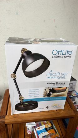 OttLite Wellness Series Desk Lamp Wireless Qi Charging LED Adjustable Exec Light