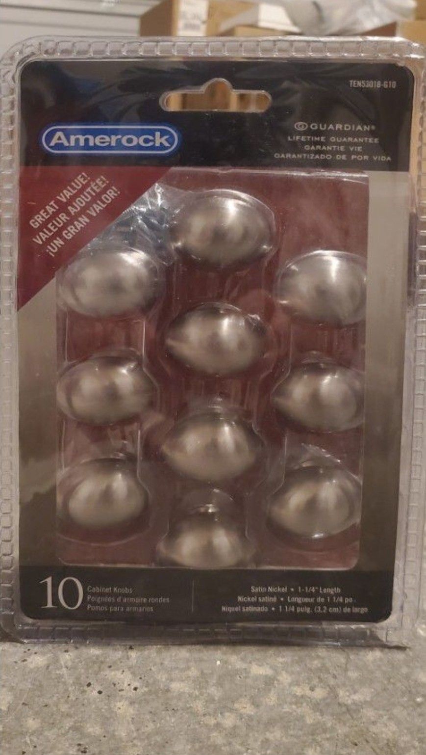 2 X 10 PACK of Football Knobs Cabinet Hardware in Satin Nickel