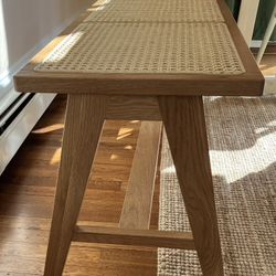 Oak Bench and Rattan Details 56” 