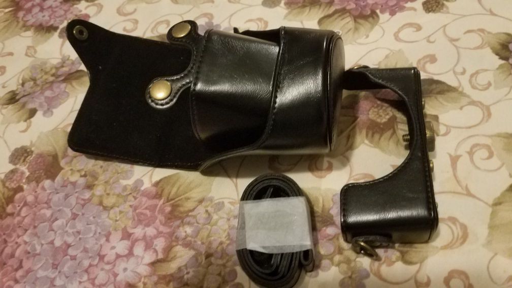 black Leather case bag + strap for Nikon 1 J4 camera