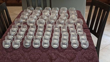 Crackle Glass Clear Votives, 30 Large, Clean with tealights Thumbnail