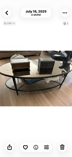 Oblong Metal Coffee Table Mirror Glass Top And Glass Shelf Below