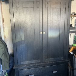 Tall Black Dresser Armoire Hutch 