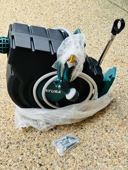AYURA Retractable Garden Hose Reel 1/2 Inch × 100 ft, Automatic Slow Rewind System Heavy Duty Automatic Garden Hose Reels with Kink-Free Rewind and Lo