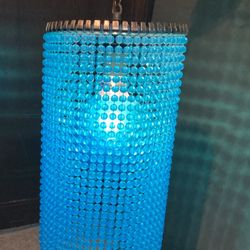 1970s Retro Light Hanging Blue Beaded Lamp, Works!